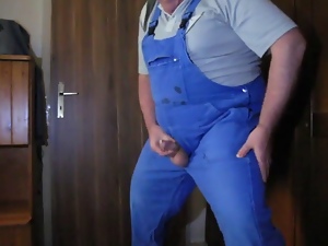 grandpa masturbate in blue overall