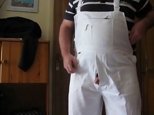 Grandpa wanking in white overall