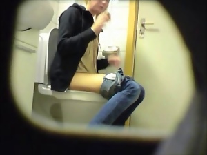 Nasty blonde teen 7 times at toilet! - Eats and texts! Spy