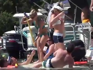 Hot bikini girls on boats and in the lake