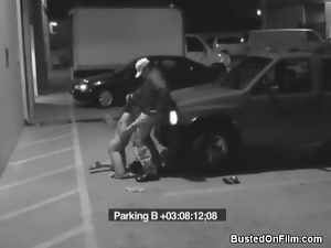 Slut sucks security guard cock in parking lot