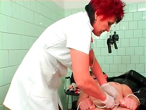 Rough CBT from mature nurse makes him hurt