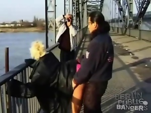 Girl walks on the bridge to have public sex