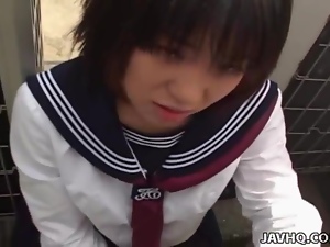 Japanese schoolgirl sucks cock Uncensored