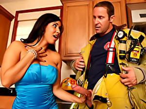 Latina milf sucks a fireman