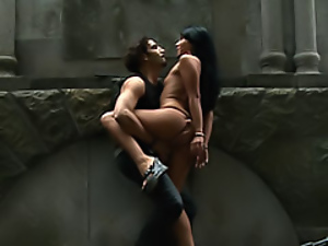 Cuffed slut fucked in a park