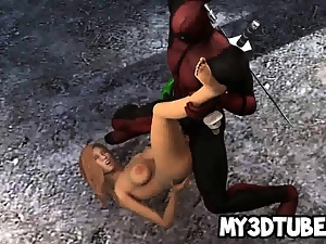 Yummy 3D blonde babe sucks and fucked Deadpool