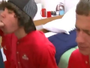 Teen college students get in line during hazing and suck cock