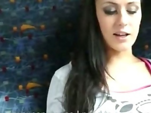 Pretty busty hottie convinced by stranger guy to fuck inside the train