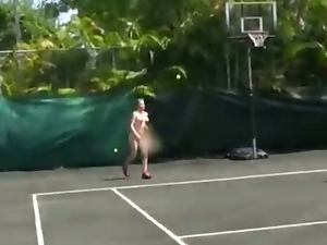 Group of nude amateur girls lesbian action at tennis court