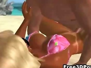 Yummy 3D cartoon hottie gets fucked hard on the beach