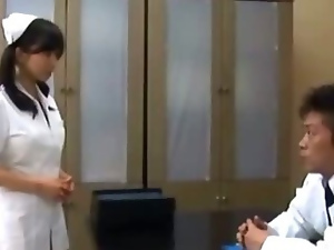 Hungry asian nurse sucks on cock