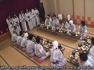 Subtitled Japanese milfs group foreplay dining party