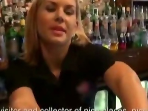 Blonde works in bar and accepts an off to blow and fuck there