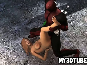 Yummy 3D blonde babe sucks and fucked Deadpool