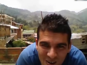 Sexy Colombian Boy Cums Outside,On The Roof Of His House