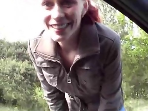 redhead hitchhiker gives blowjob to lucky guy