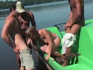 Titted blonde fucked hard in a boat