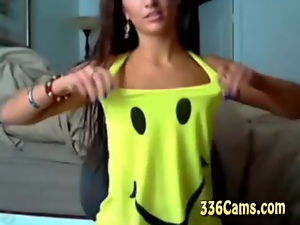 Sexy Brunette Teen With Smile On Yellow T-Shirt  Play O