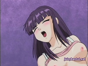 Anime babe with stockings doing blowjob