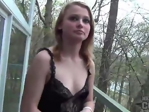 Small tits teen in lingerie shows bald pussy