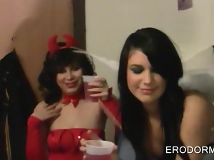 Sexy college tramps having fun at a cosplay sex party