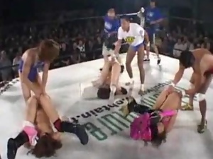 Salacious Asian girls get fucked by boxers on a ring