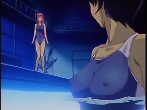 Pink-haired anime cutie gets her pussy fingered in a pool