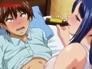 Anime hottie tries her best to seduce some guy indoors