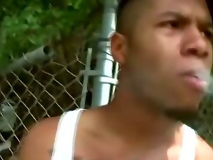 Gay black thug sucks white cock