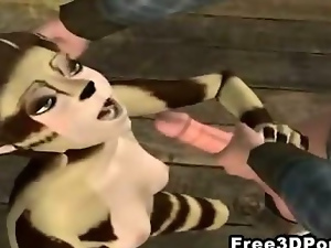 Horny stud sucked and fucked by a 3D furry hottie