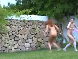 Irish chicks watersports in the garden