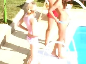 Three teens secret fucking by the pool