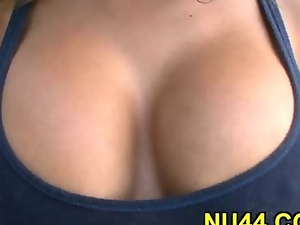 Busty girl sucks big dick