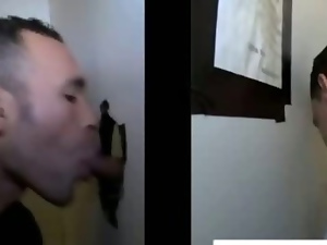Straighty cums for gay bj at gloryhole