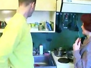 Russian Mom And Son in Kitchen