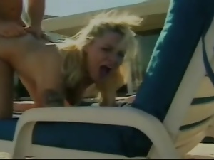 Outdoor retro porn with a sexy blonde and her big tits