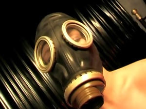 Babe In A Gas Mask Uses A Vibrat...