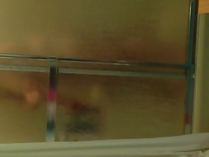 My wife Ivy caught taking a shower, bush and big nipples.