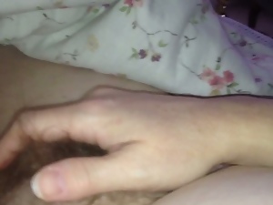 wife rubbing her own  hairy & nipple