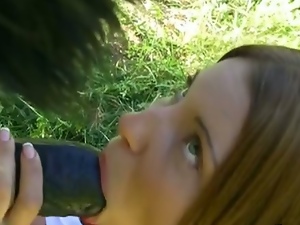 Big tit teen sucks off big panda cock