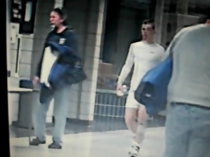 walking guy lycra bulge in public