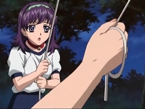 Teen on leash plays hentai sex games in woods