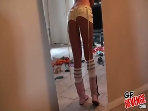 Hot blonde girl in the mirror
