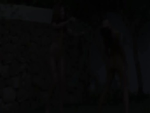 Russian chicks watersports in the grass