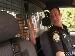 Lusty blonde dropout seduces and fucks a cop on a police car