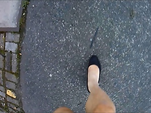 walking sissy on heels