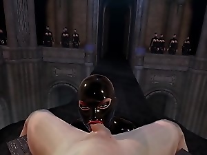 3D VR SFM Bondage Latex Mistress With Huge Tits Sucks off Slave